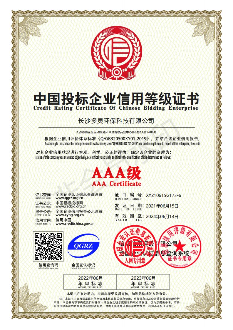 中國(guó)投標(biāo)企業(yè)信用等級(jí)證書